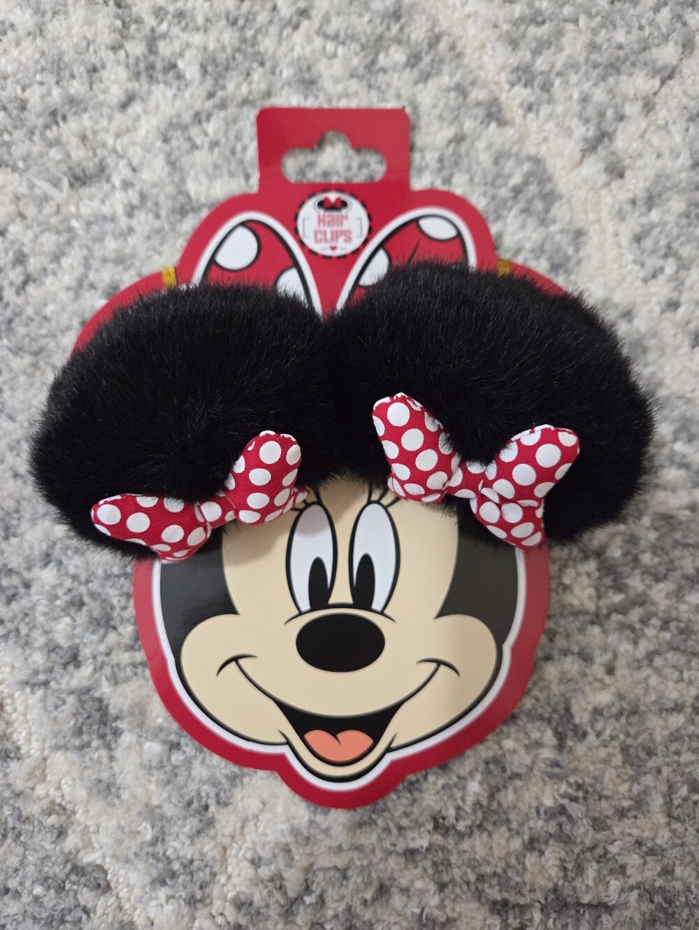 Disney Minnie Mouse Black Pom Pom Ear Clips with Red Polka Dot Bows